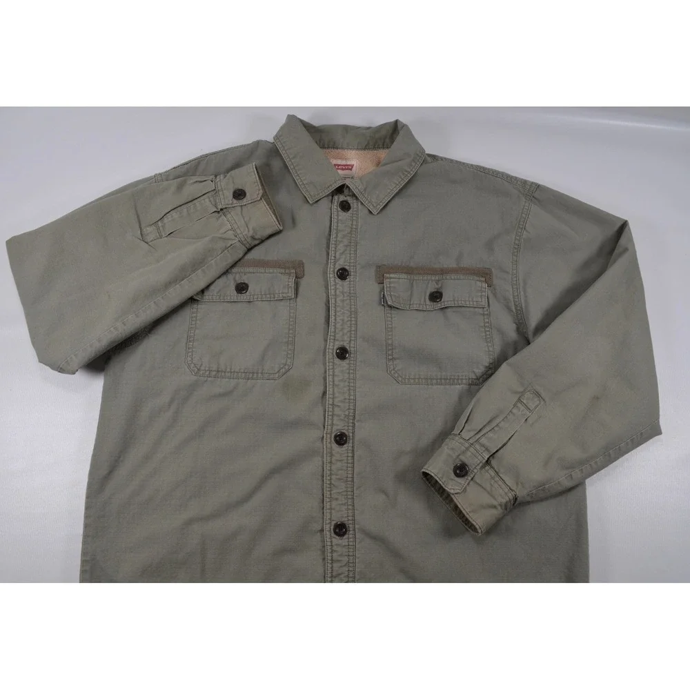 Levis Jacket Mens XL Green Sherpa Lined Shirt Jacket Shacket Workwear‎ spot READ